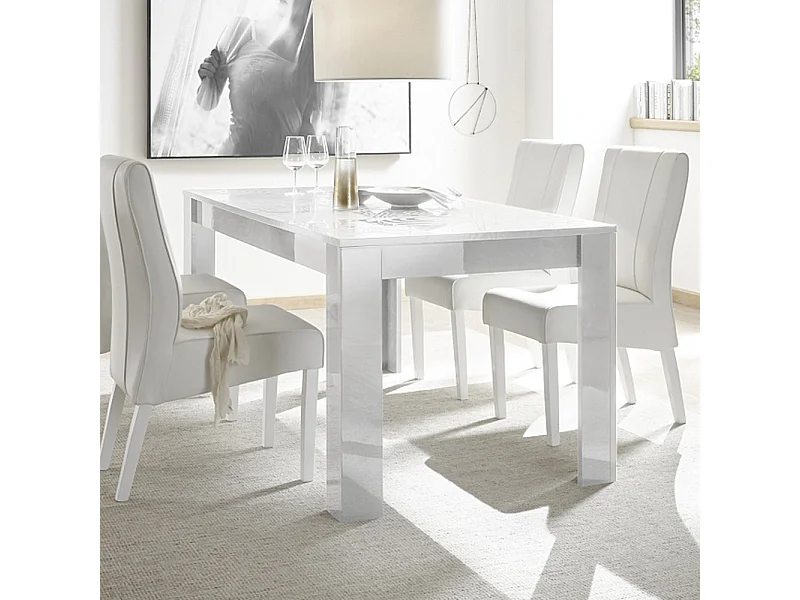 Tavolo da cucina fisso design moderno con disegni geometrici serigrafato 180x90 TCL17 bianco lucido