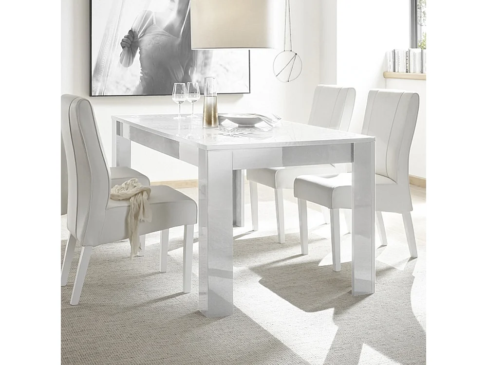 Tavolo da cucina fisso design moderno con disegni geometrici serigrafato 180x90 TCL17 bianco lucido