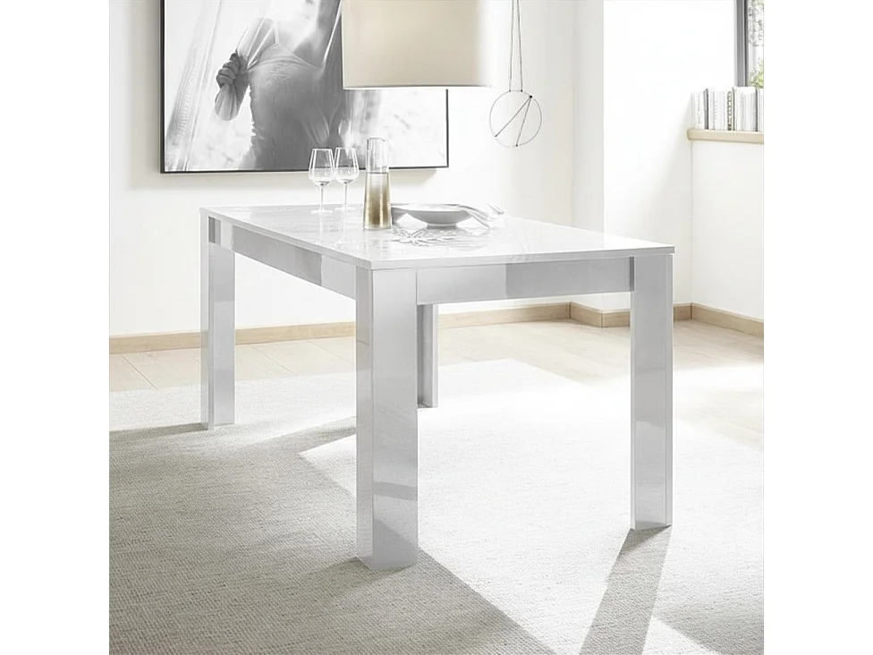 Tavolo da cucina fisso design moderno con disegni geometrici serigrafato 180x90 TCL17 bianco lucido