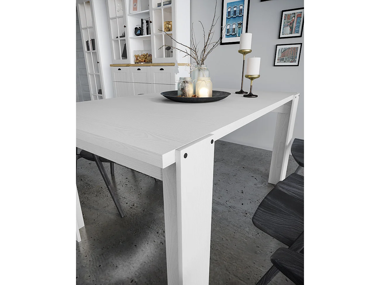 Tavolo da pranzo fisso design moderno effetto legno 150x76 legno bianco TI14