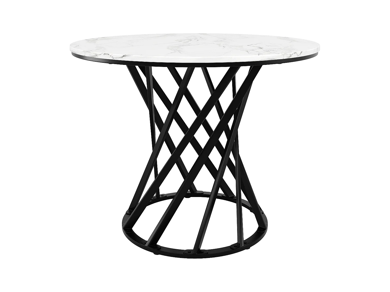 Ronde eettafel met wit marmeren fineerblad en zwarte metalen spiraalpoten - 80x80x76cm