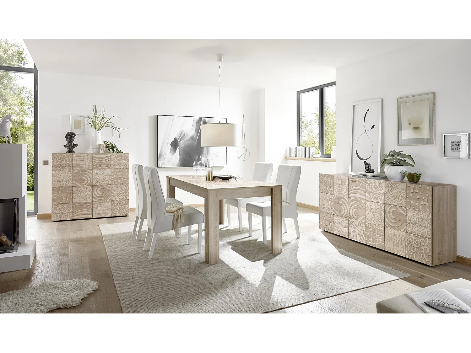 Tavolo da cucina fisso design moderno con disegni geometrici serigrafato 180x90 TCL17 rovere samoa