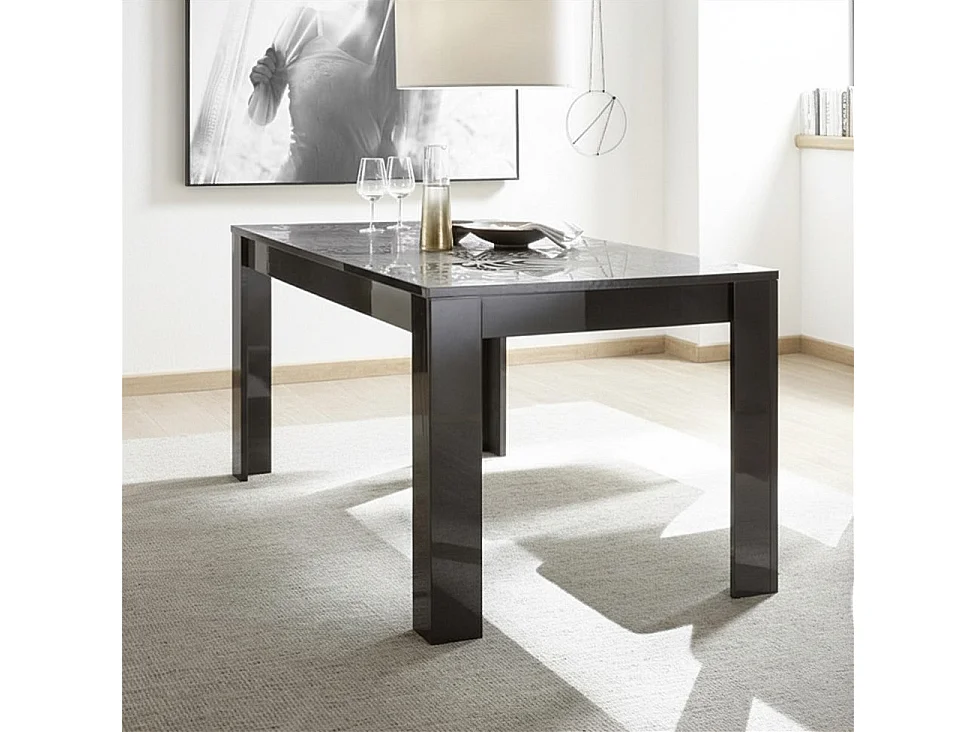 Tavolo da cucina fisso design moderno con disegni geometrici serigrafato 180x90 TCL17 grigio lucido