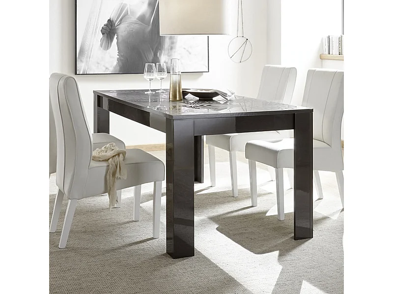 Tavolo da cucina fisso design moderno con disegni geometrici serigrafato 180x90 TCL17 grigio lucido