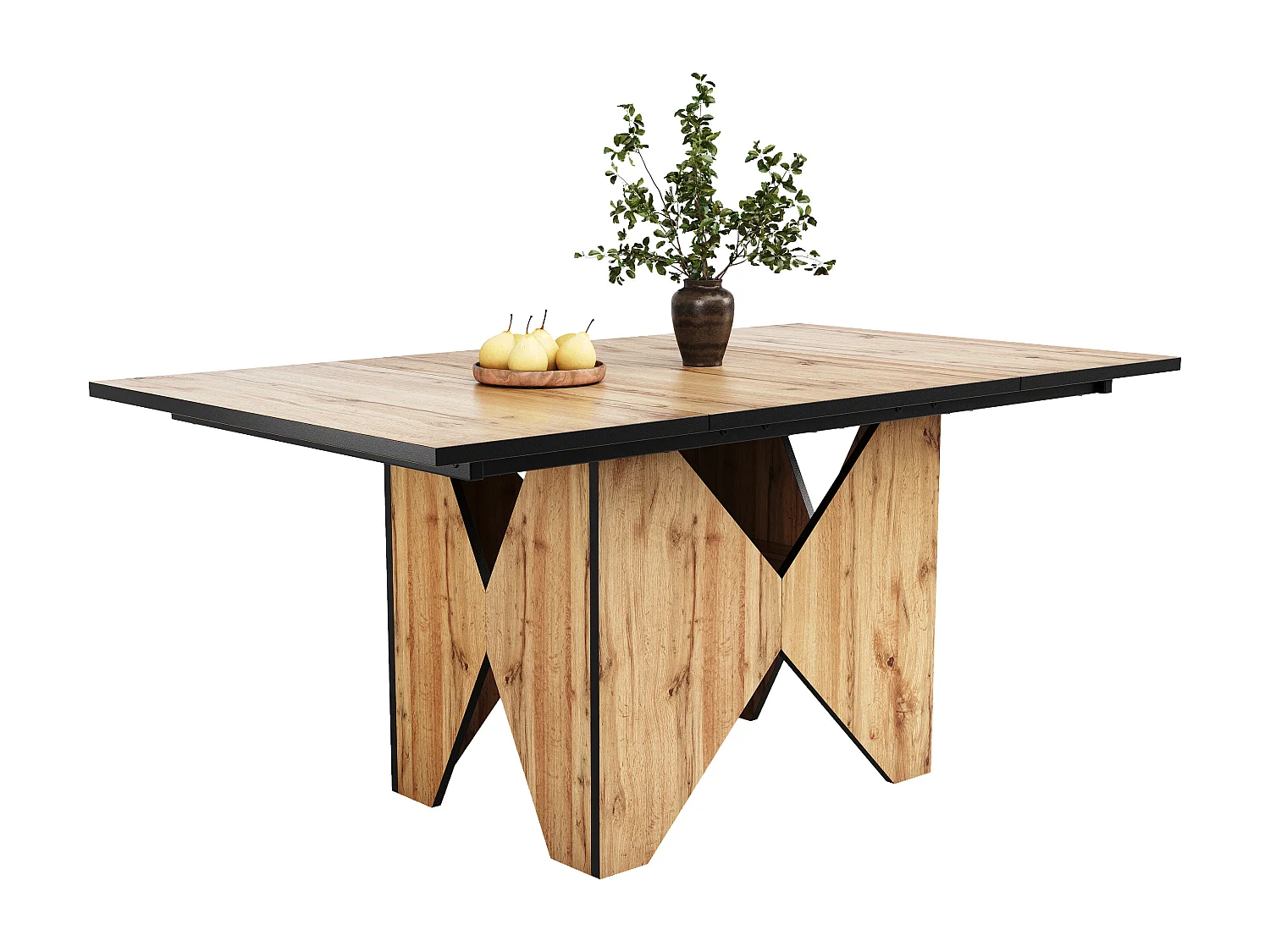 Table à manger rectangle en placage woodgrain naturel clair avec rangement intégré - 138.5x80x75cm