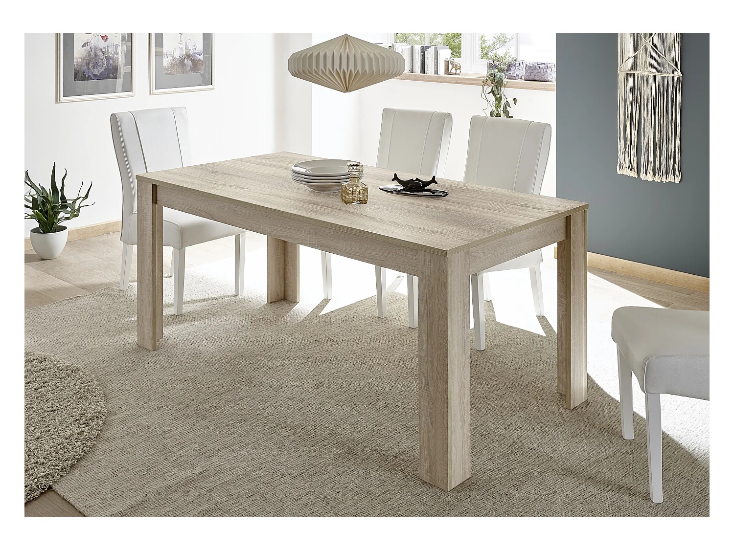 Tavolo da pranzo fisso design moderno e lineare effetto legno 180x90 TCL4 rovere samoa