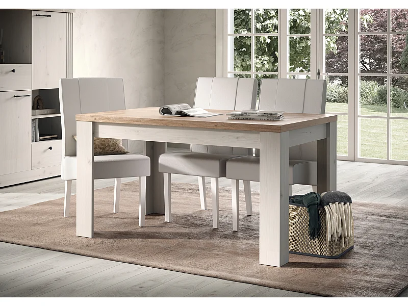 Tavolo da cucina allungabile 140x90 cm bianco effetto legno e rovere TCL25