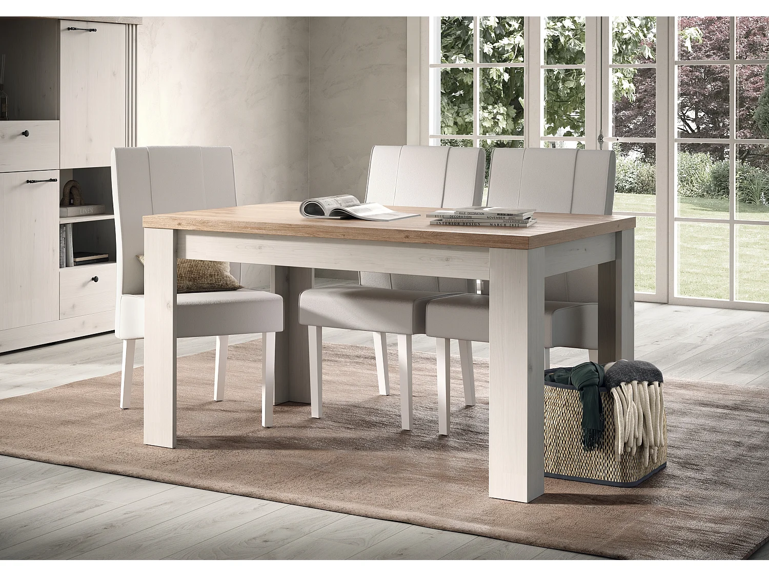 Tavolo da cucina allungabile 140x90 cm bianco effetto legno e rovere TCL25