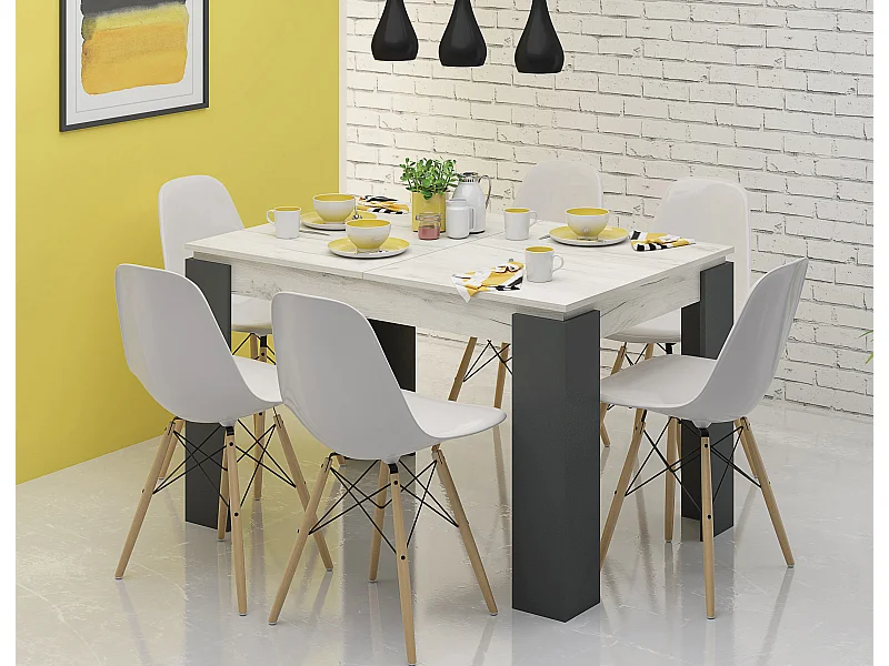 Tavolo da pranzo allungabile bicolore rovere bianco e antracite TG7