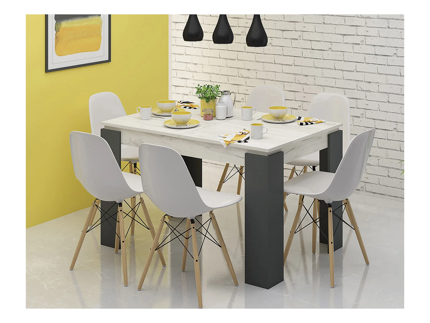 Tavolo da pranzo allungabile bicolore rovere bianco e antracite TG7