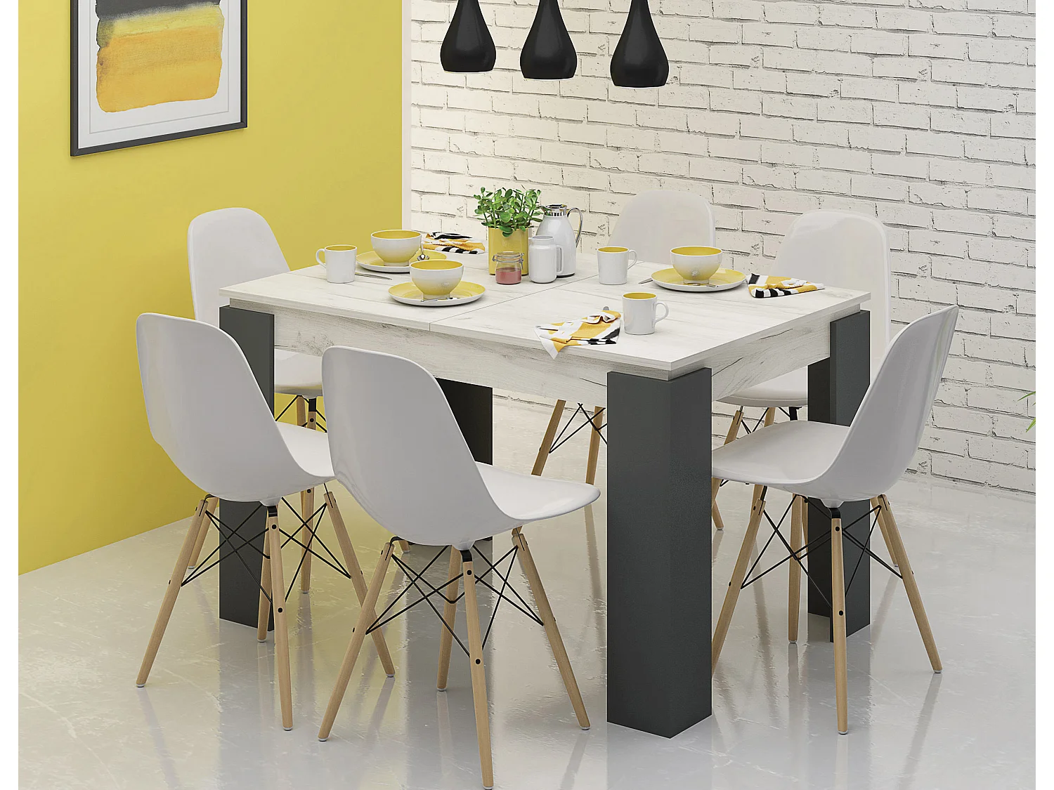 Tavolo da pranzo allungabile bicolore rovere bianco e antracite TG7