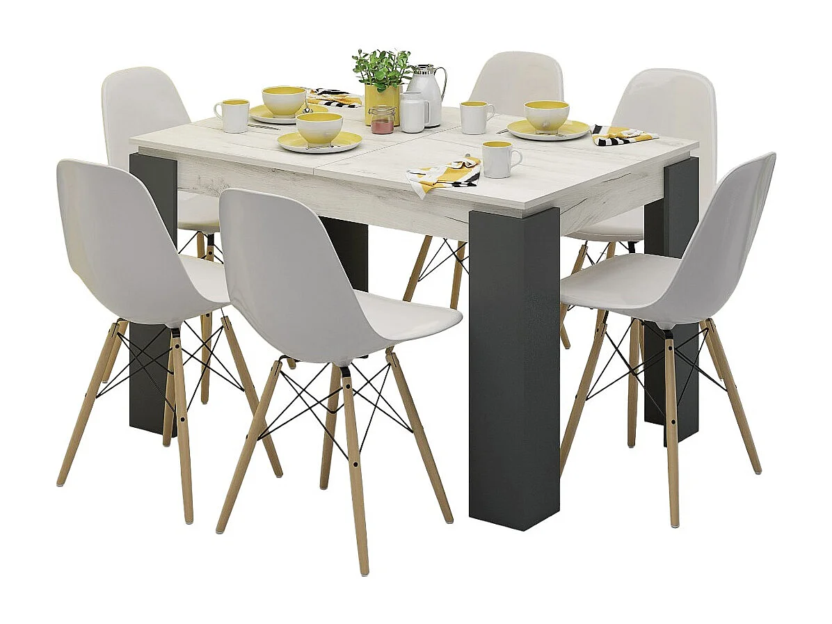 Tavolo da pranzo allungabile bicolore rovere bianco e antracite TG7