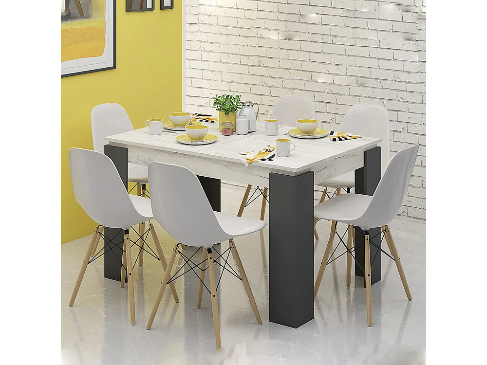 Tavolo da pranzo allungabile bicolore rovere bianco e antracite TG7