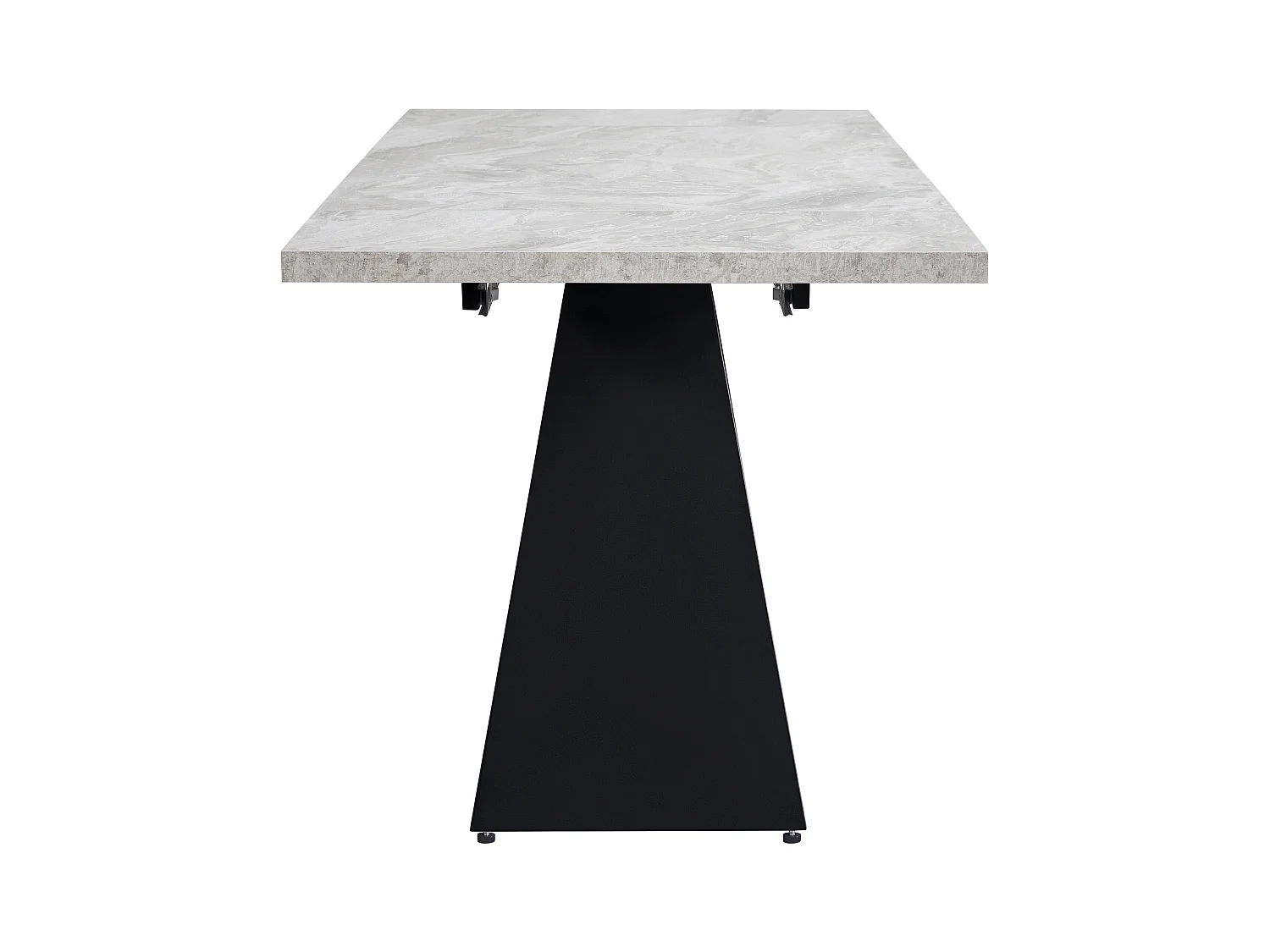 Table à manger extensible rectangle 4-6 personnes, plateau en placage marbre gris avec 2 pieds en métal noir - 99/159x74x77cm