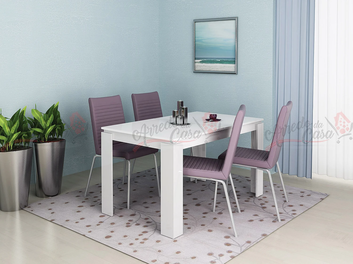 Tavolo da pranzo allungabile bianco lucido TG1