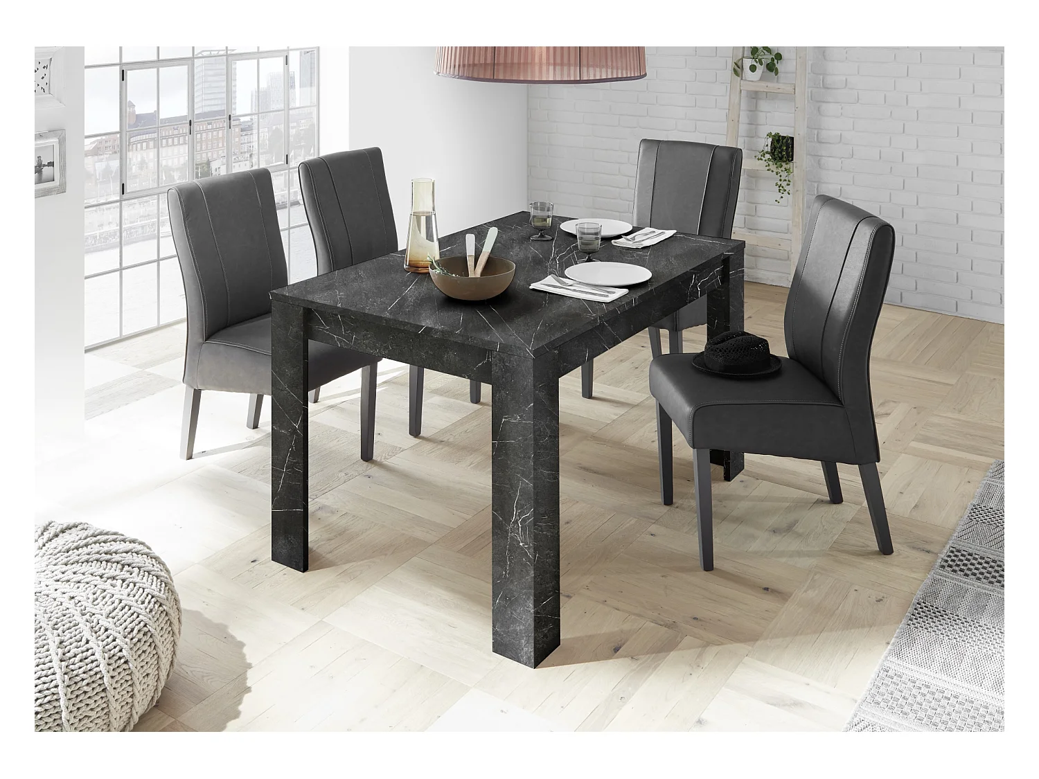Tavolo da pranzo allungabile design moderno marmorizzato 137x90 TCL10 marmo nero