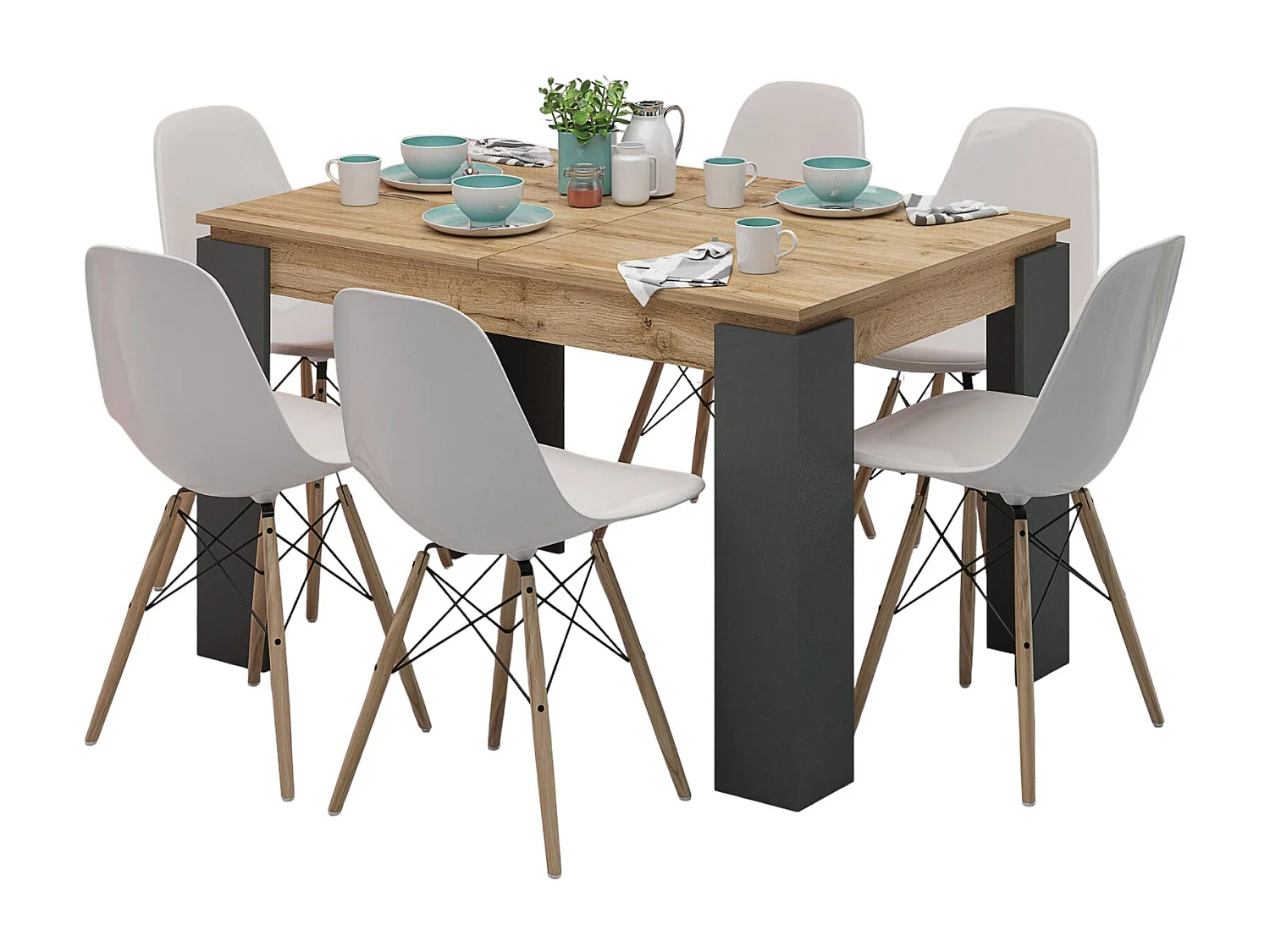 Tavolo da pranzo allungabile bicolore rovere naturale e antracite TG7