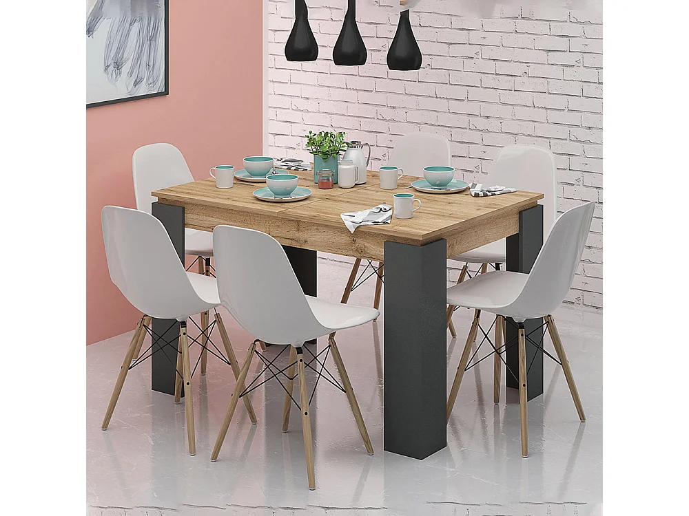 Tavolo da pranzo allungabile bicolore rovere naturale e antracite TG7