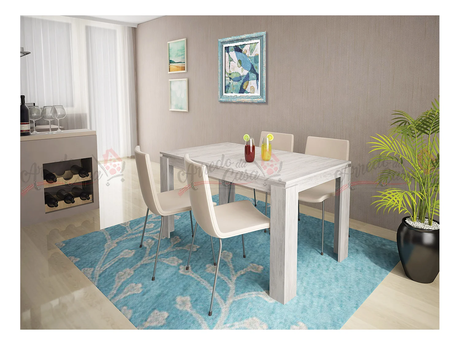 Tavolo da pranzo allungabile in rovere bianco TG1