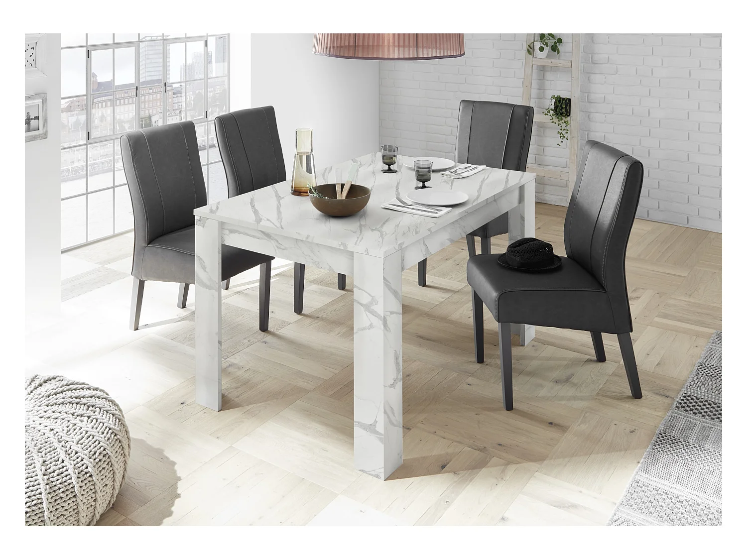 Tavolo da pranzo allungabile design moderno marmorizzato 137x90 TCL10 marmo bianco