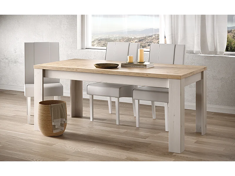 Tavolo da cucina moderno 180x90 cm bianco effetto legno e rovere TCL24