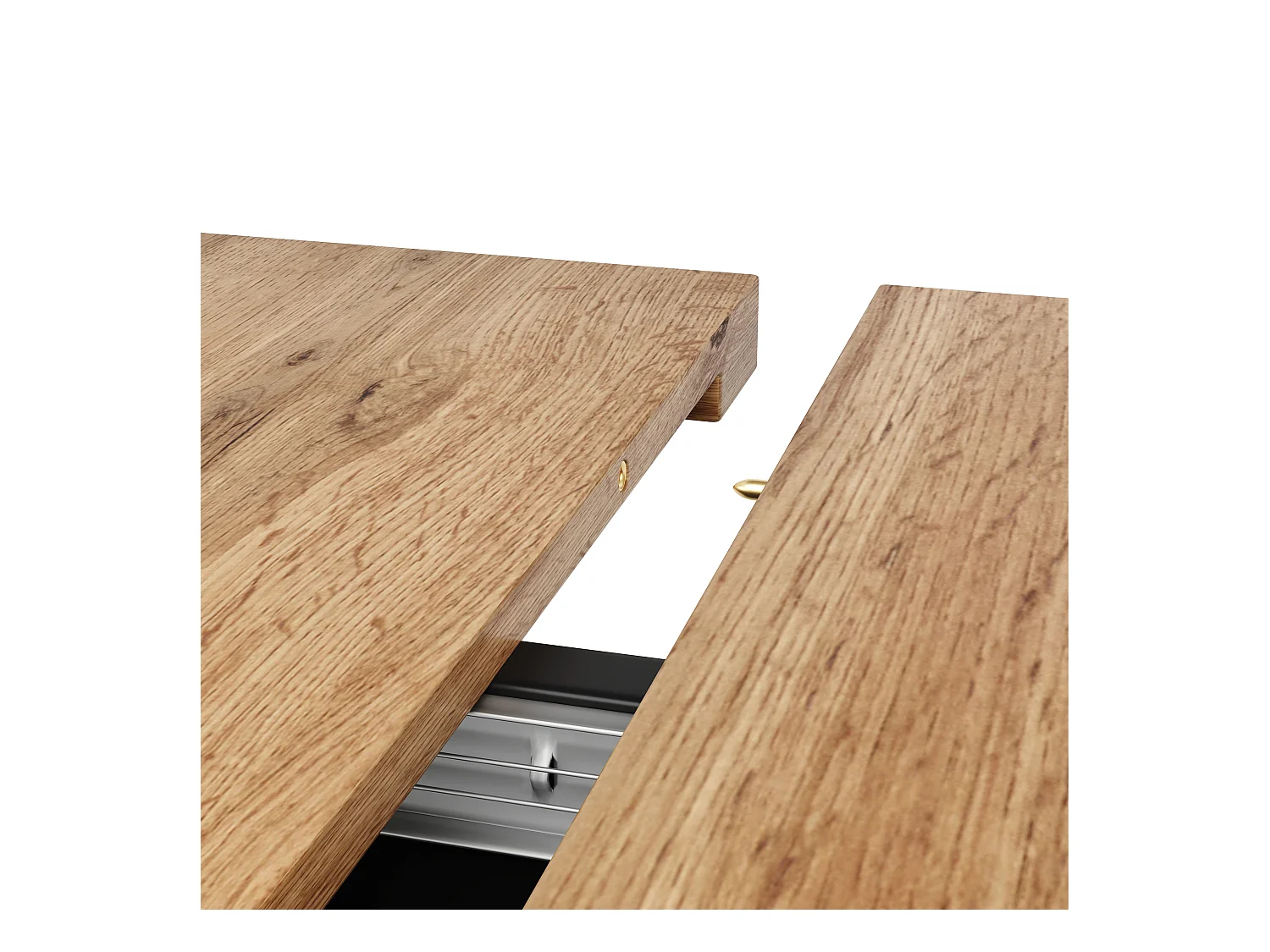 Uitschuifbare eettafel voor 6-8 personen met 2 deuren, licht natuurlijk houtfineerblad, zwarte behuizing - 110/140x70x76cm