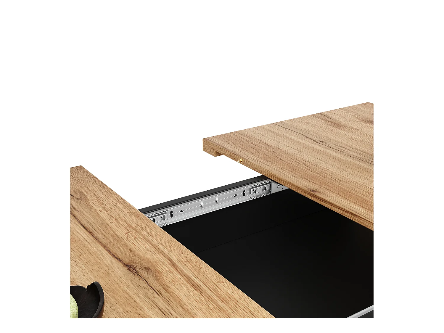 Table à manger extensible 6-8 personnes avec 2 portes, plateau en placage woodgrain naturel clair, corps noir - 110/140x70x76cm