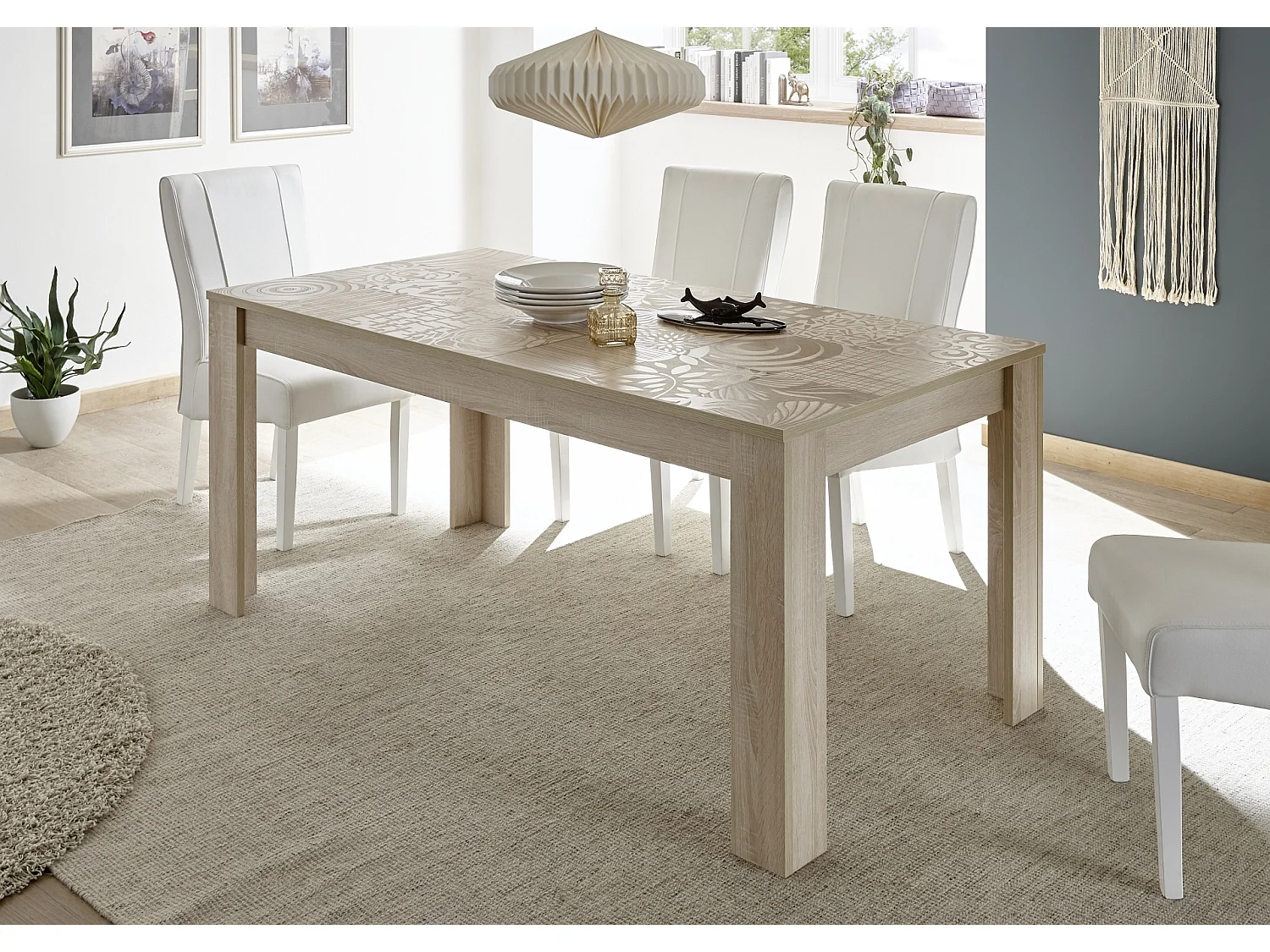 Tavolo da cucina allungabile design moderno disegni geometrici serigrafato 137x90 TCL18 rovere samoa