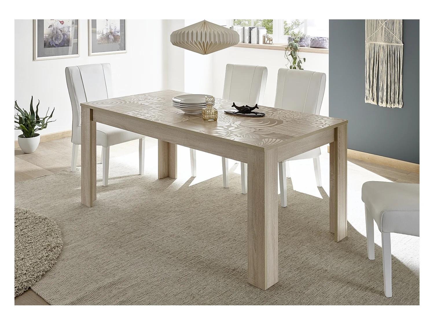 Tavolo da cucina allungabile design moderno disegni geometrici serigrafato 137x90 TCL18 rovere samoa