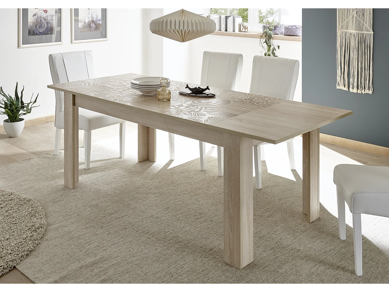 Tavolo da cucina allungabile design moderno disegni geometrici serigrafato 137x90 TCL18 rovere samoa