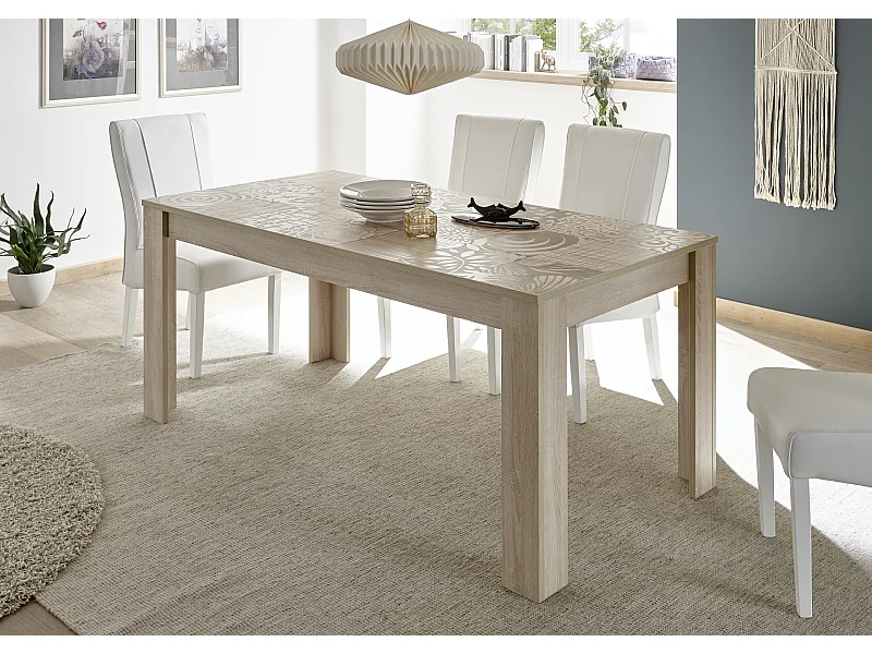 Tavolo da cucina allungabile design moderno disegni geometrici serigrafato 137x90 TCL18 rovere samoa