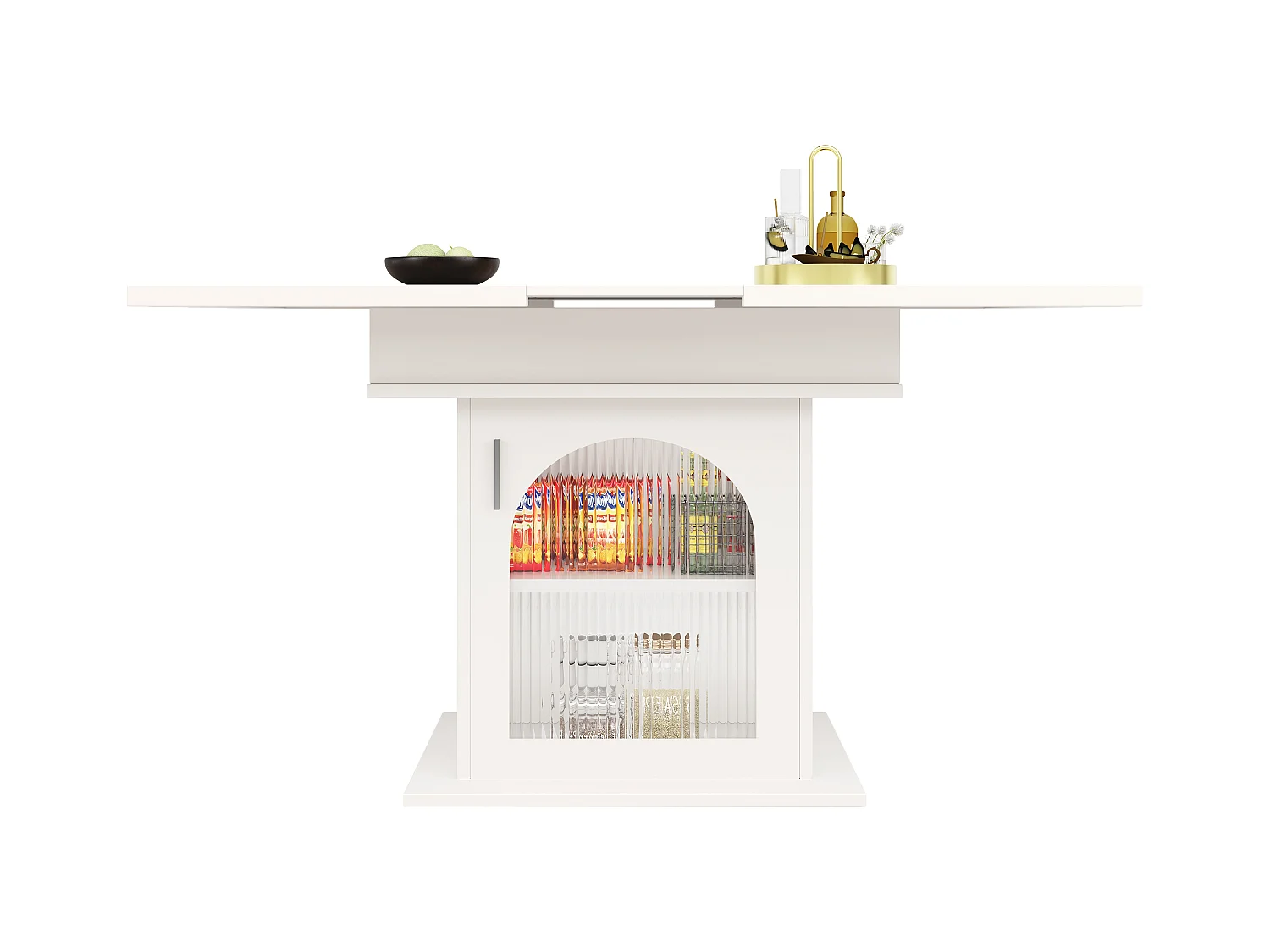 Mesa de jantar extensível para 6-8 pessoas com 1 porta de vidro, corpo branco - 110/140x80x76cm