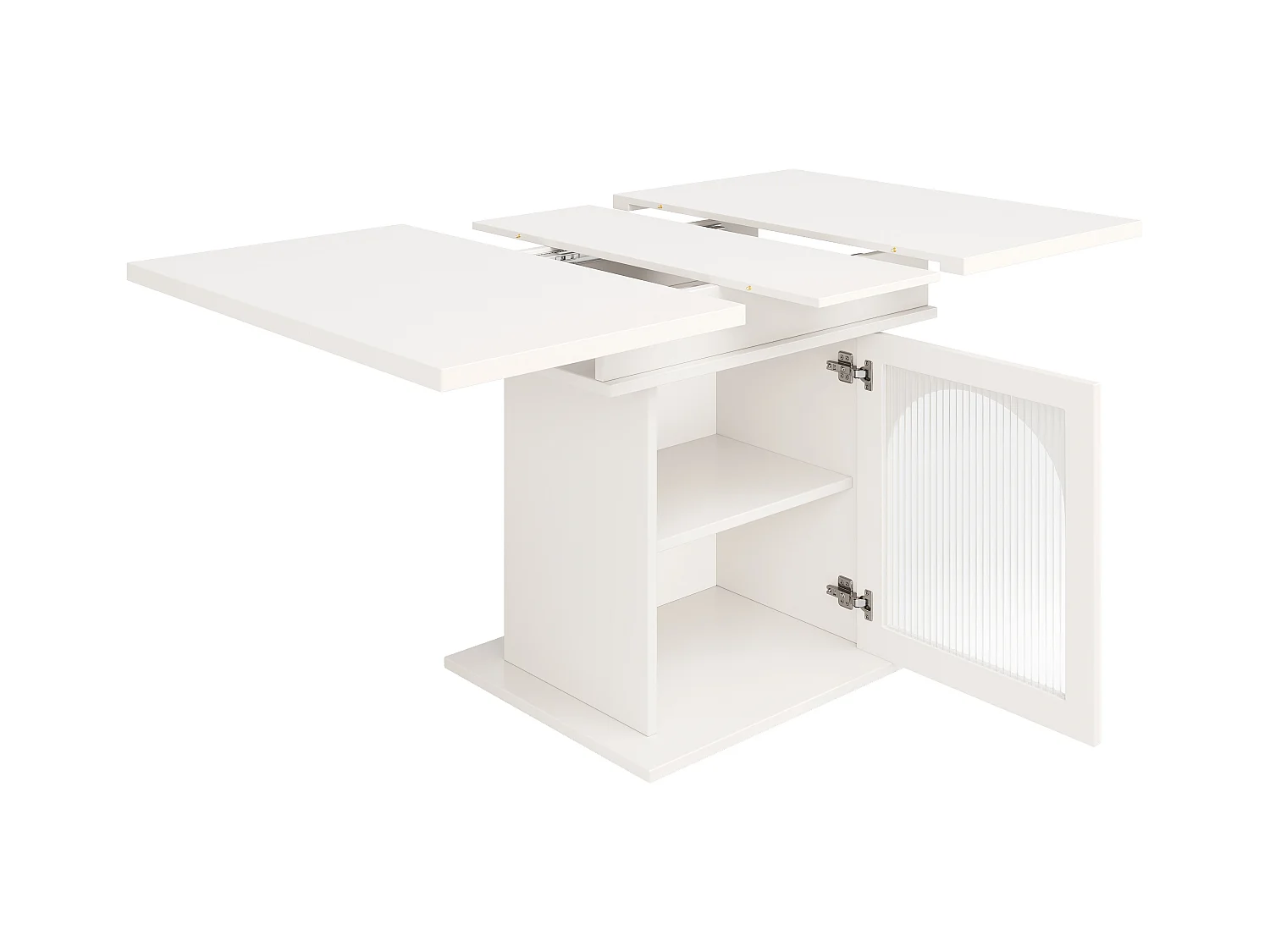 Table à manger extensible 6-8 personnes avec 1 porte en verre, corps blanc - 110/140x80x76cm