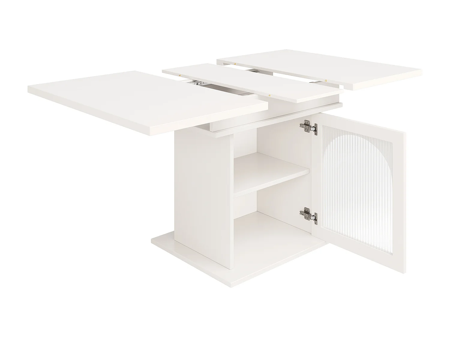 Table à manger extensible 6-8 personnes avec 1 porte en verre, corps blanc - 110/140x80x76cm