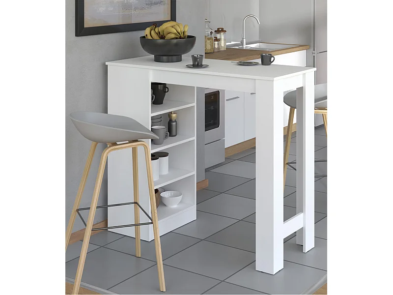 Mesa alta de 105x120x50 cm de tablero de melamina aglomerado en color blanco Valen