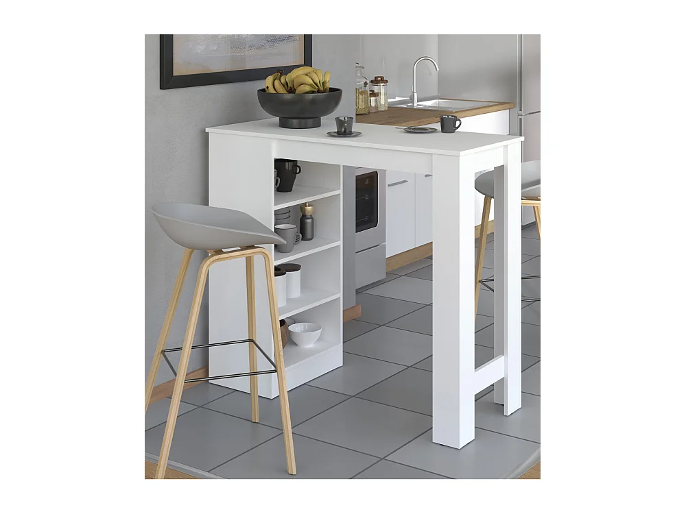 Mesa alta de 105x120x50 cm de tablero de melamina aglomerado en color blanco Valen