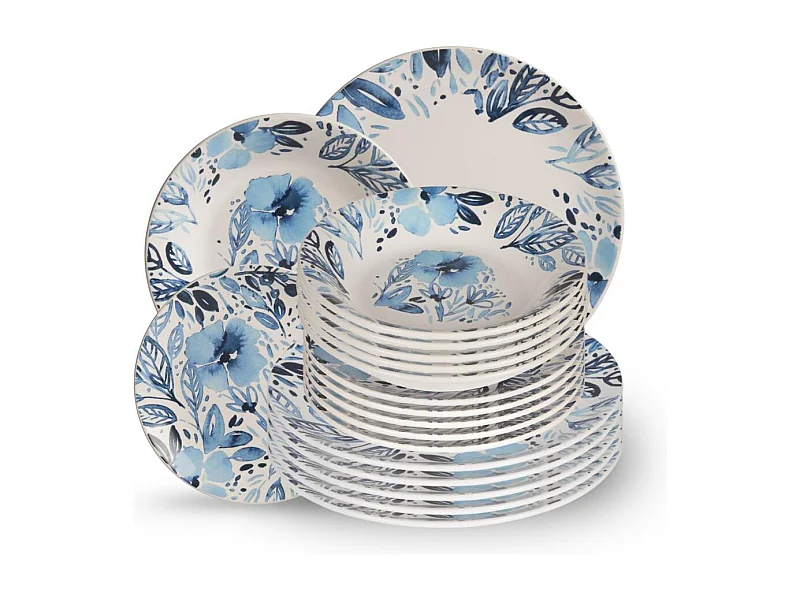 Service d'assiettes 18 pièces Jardin bleu