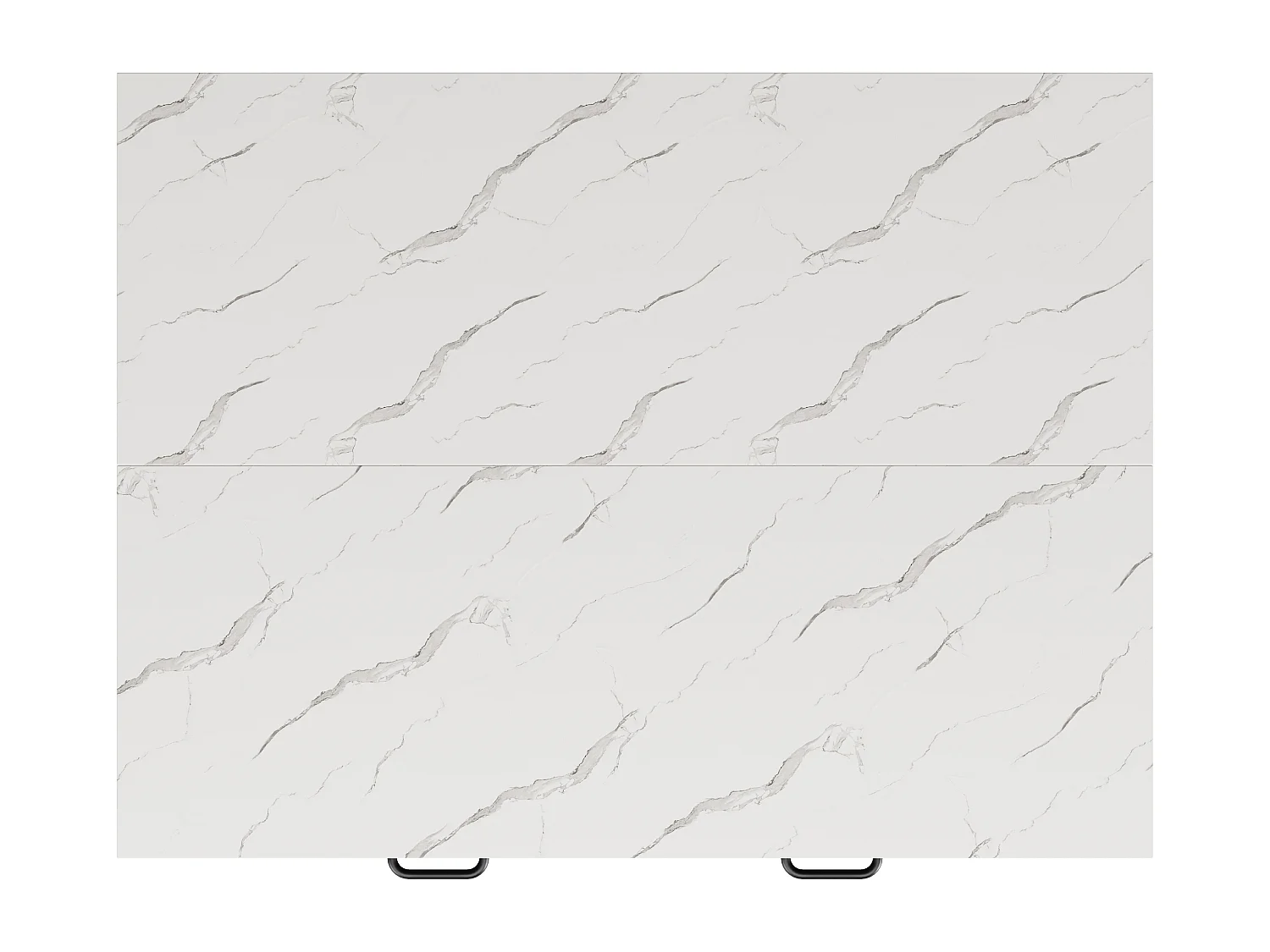 Ilot central de cuisine avec 2 tiroirs et 2 portes, plateau en placage marbre blanc, corps noir - 100x90x90cm