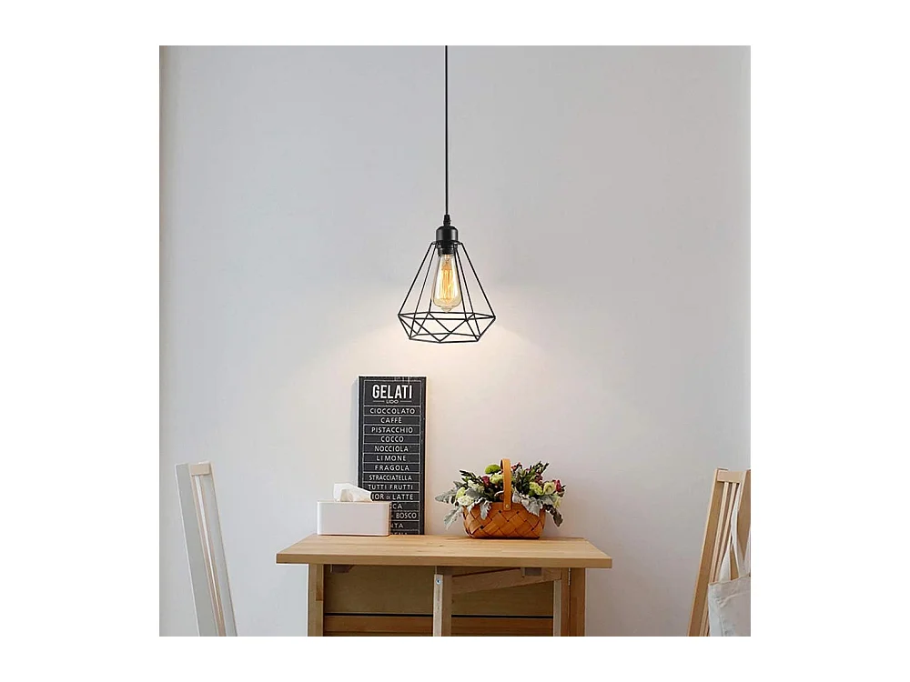 Lustre vintage, plafonnier E27, lampe cage noire, abat-jour en métal, idéal pour un salon, une chambre ou une cuisine