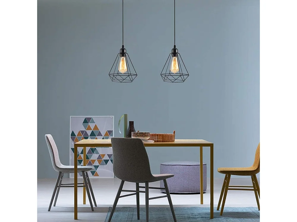 Lustre vintage, plafonnier E27, lampe cage noire, abat-jour en métal, idéal pour un salon, une chambre ou une cuisine