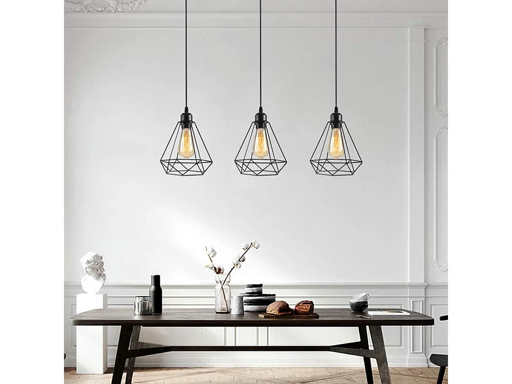 Lustre vintage, plafonnier E27, lampe cage noire, abat-jour en métal, idéal pour un salon, une chambre ou une cuisine
