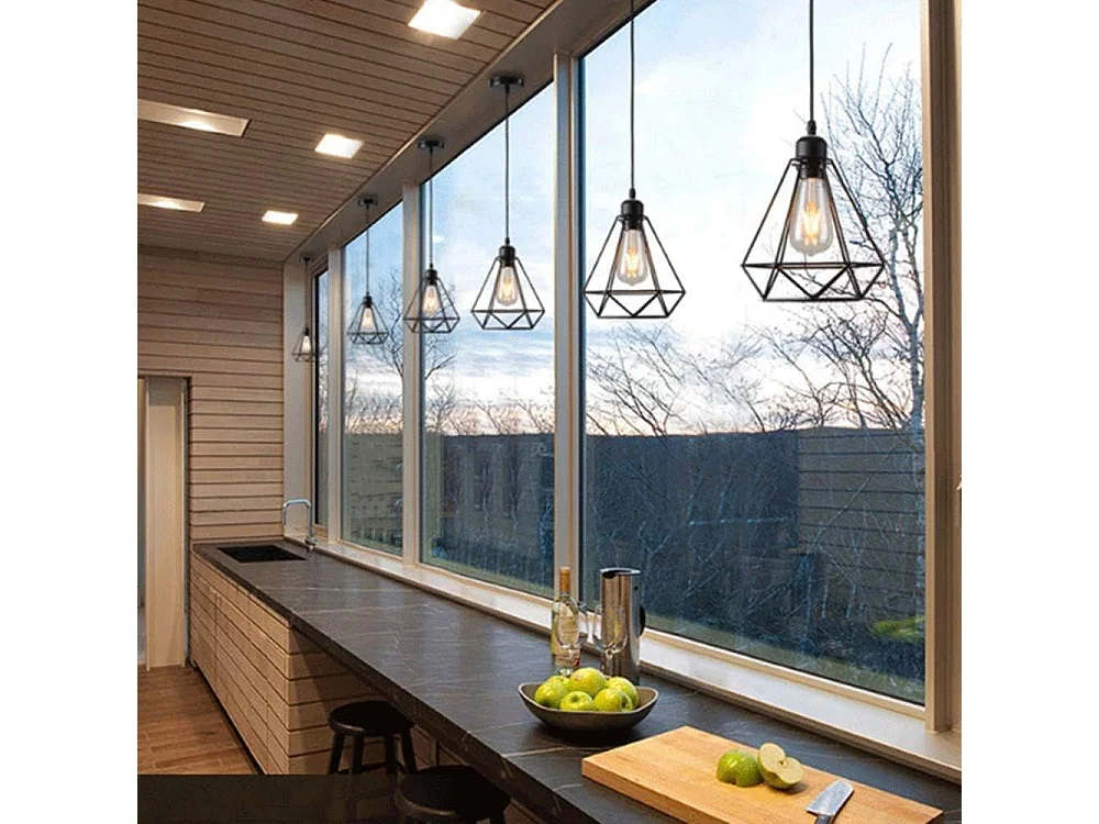 Lustre vintage, plafonnier E27, lampe cage noire, abat-jour en métal, idéal pour un salon, une chambre ou une cuisine