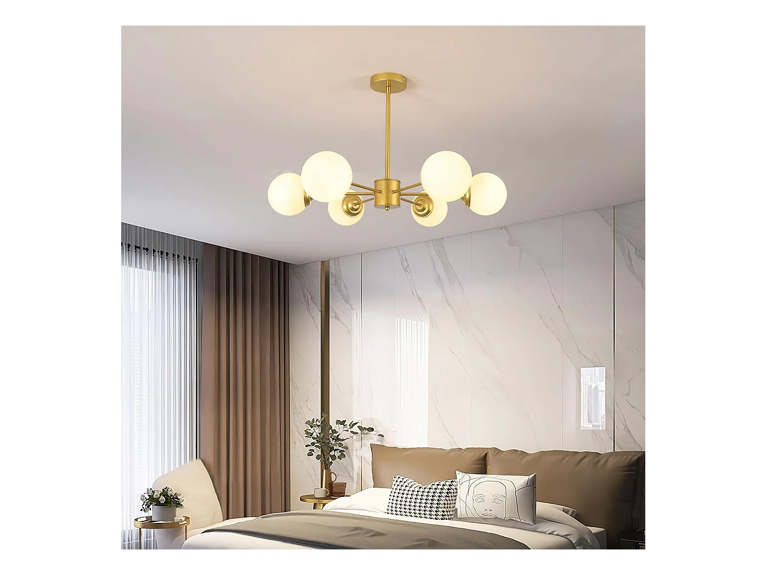 Lustre moderne, 6 lampes en métal, avec abat-jour en verre, plafonnier moderne doré, convient pour chambre à coucher, salon, E27, sans ampoule