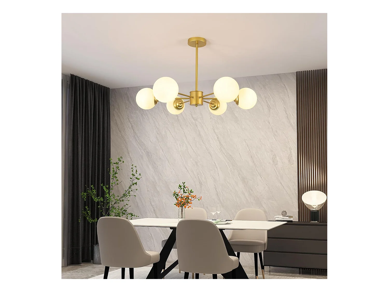 Lustre moderne, 6 lampes en métal, avec abat-jour en verre, plafonnier moderne doré, convient pour chambre à coucher, salon, E27, sans ampoule