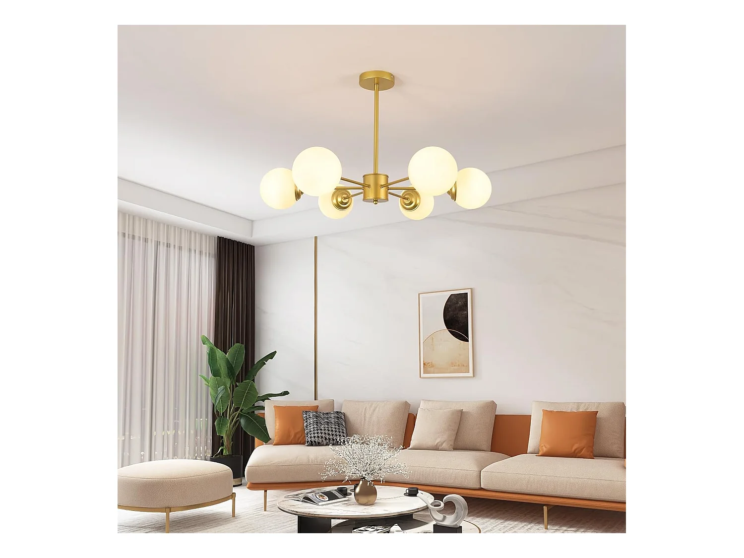 Lustre moderne, 6 lampes en métal, avec abat-jour en verre, plafonnier moderne doré, convient pour chambre à coucher, salon, E27, sans ampoule