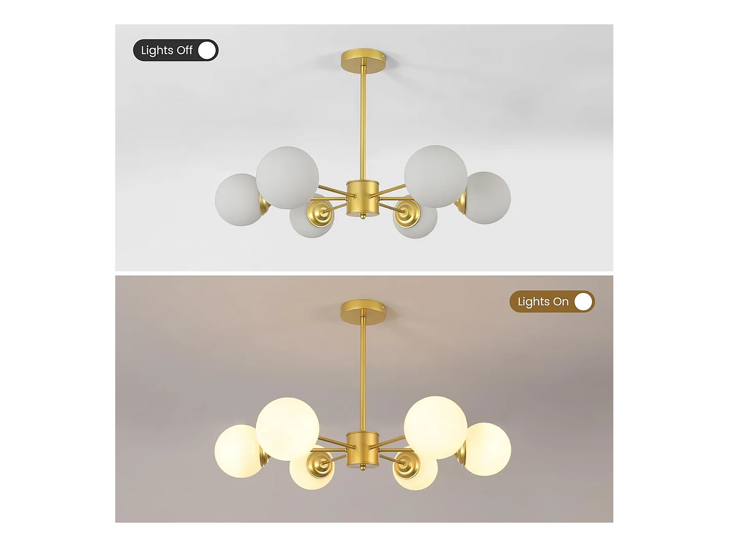 Lustre moderne, 6 lampes en métal, avec abat-jour en verre, plafonnier moderne doré, convient pour chambre à coucher, salon, E27, sans ampoule
