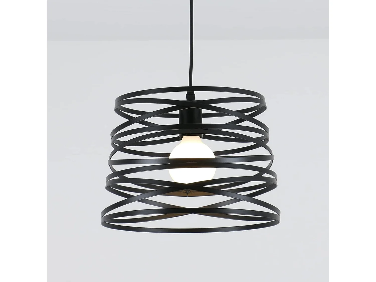 Suspension industrielle vintage, plafonnier spirale design industriel vintage Ø 30 cm, plafonnier métal E27 réglable corde, noir (sans ampoule)