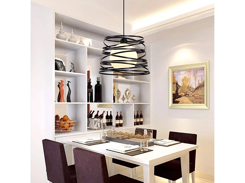 Suspension industrielle vintage, plafonnier spirale design industriel vintage Ø 30 cm, plafonnier métal E27 réglable corde, noir (sans ampoule)