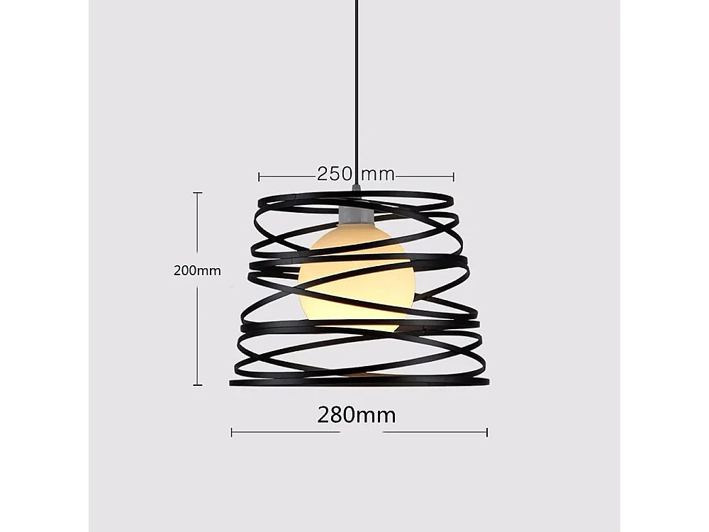 Suspension industrielle vintage, plafonnier spirale design industriel vintage Ø 30 cm, plafonnier métal E27 réglable corde, noir (sans ampoule)