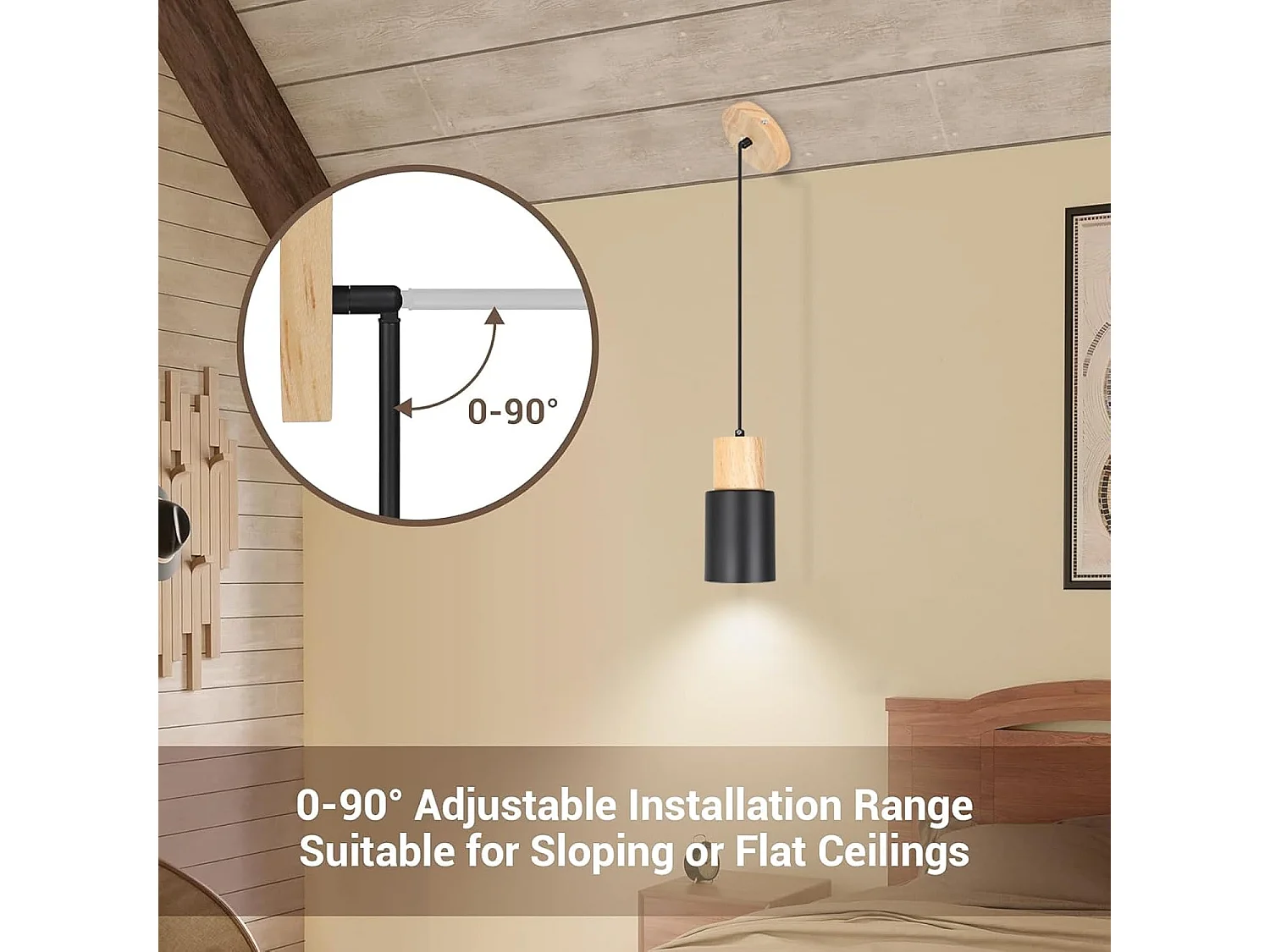 Lot de 2 suspensions vintage en métal et bois, style E27, réglables en hauteur, idéales pour le salon ou la chambre à coucher